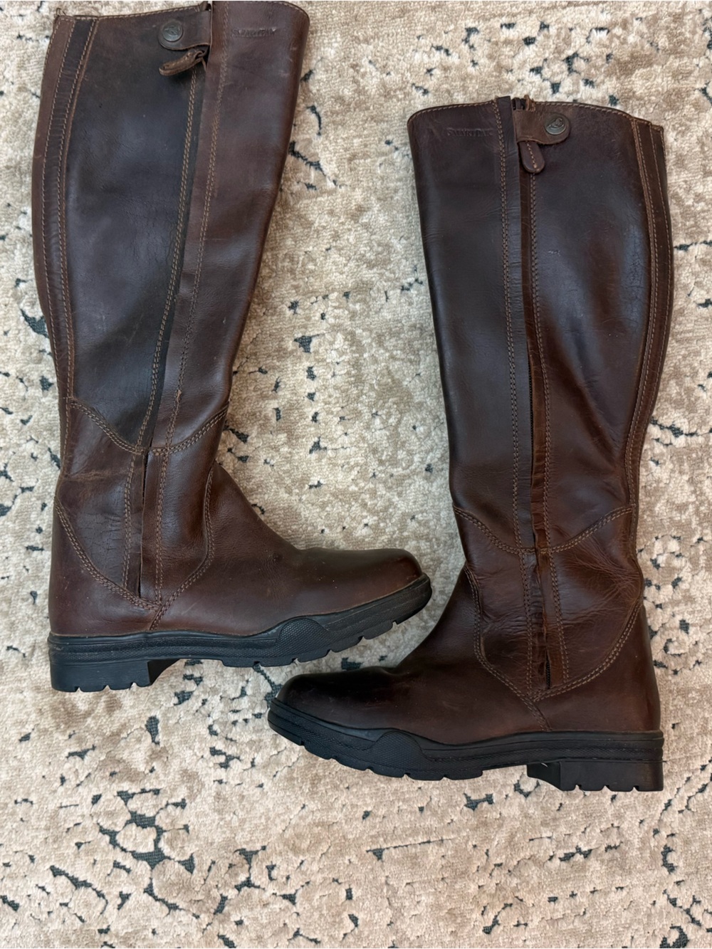 Women's Tall Brown Leather Riding Boots with Rugged Sole